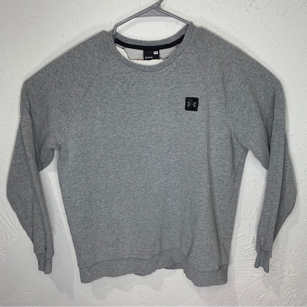 Under Armour Sweatshirt Mens Large Gray Pullover Crewneck Cotton Blend UA Logo